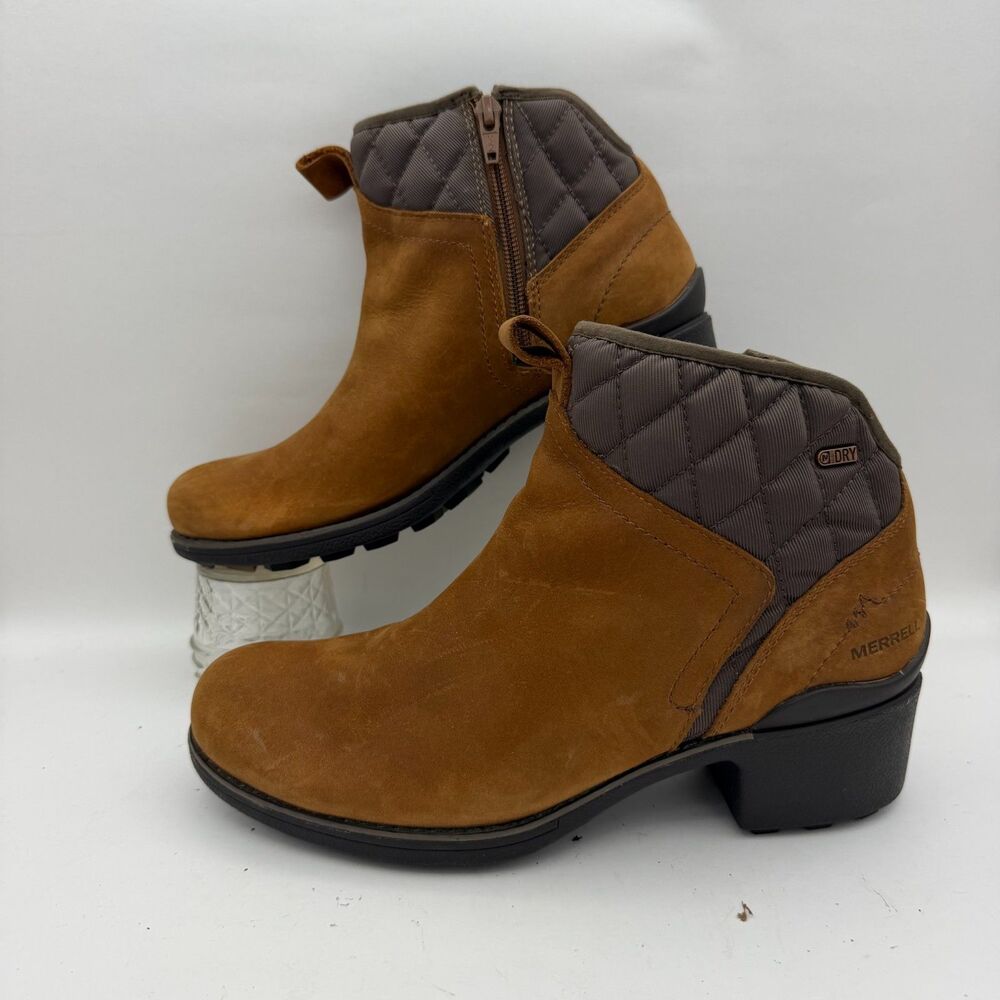 Merrell Oak Waterproof Ankle Boots Women's US 8.5 Brown Leather Side Zip J45546